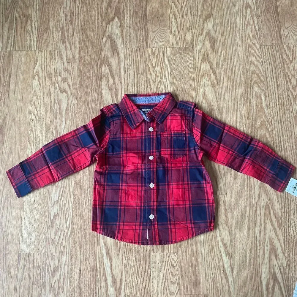 OshKosh B'gosh Plaid Button Up Shirt Red Navy 24 Months